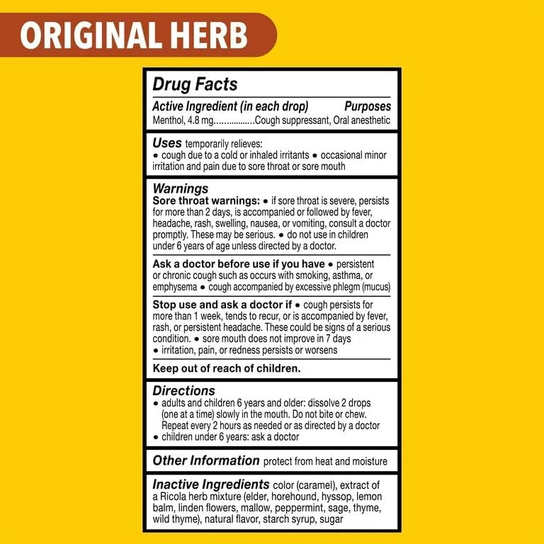 Ricola drops hero shot showcases the sugar-free herbal treats.