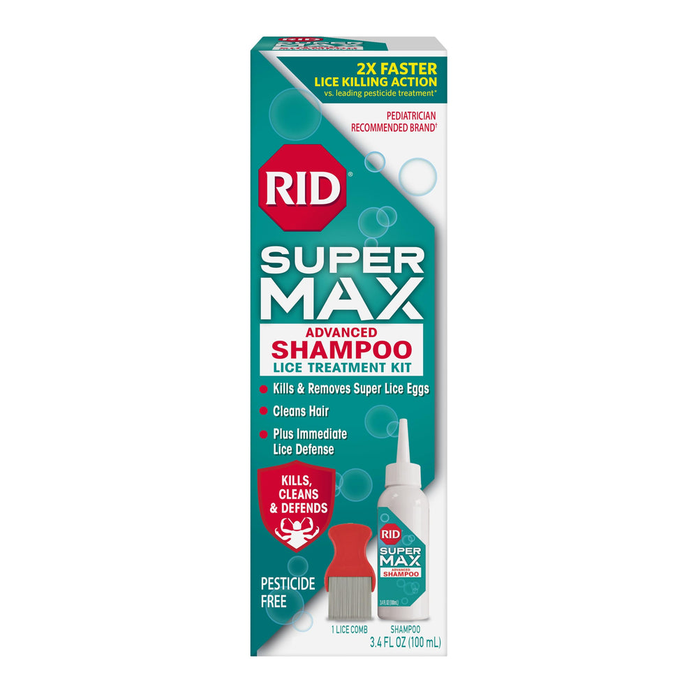 RID Super Max Advanced Shampoo bottle ready to use for lice removal and hair cleansing