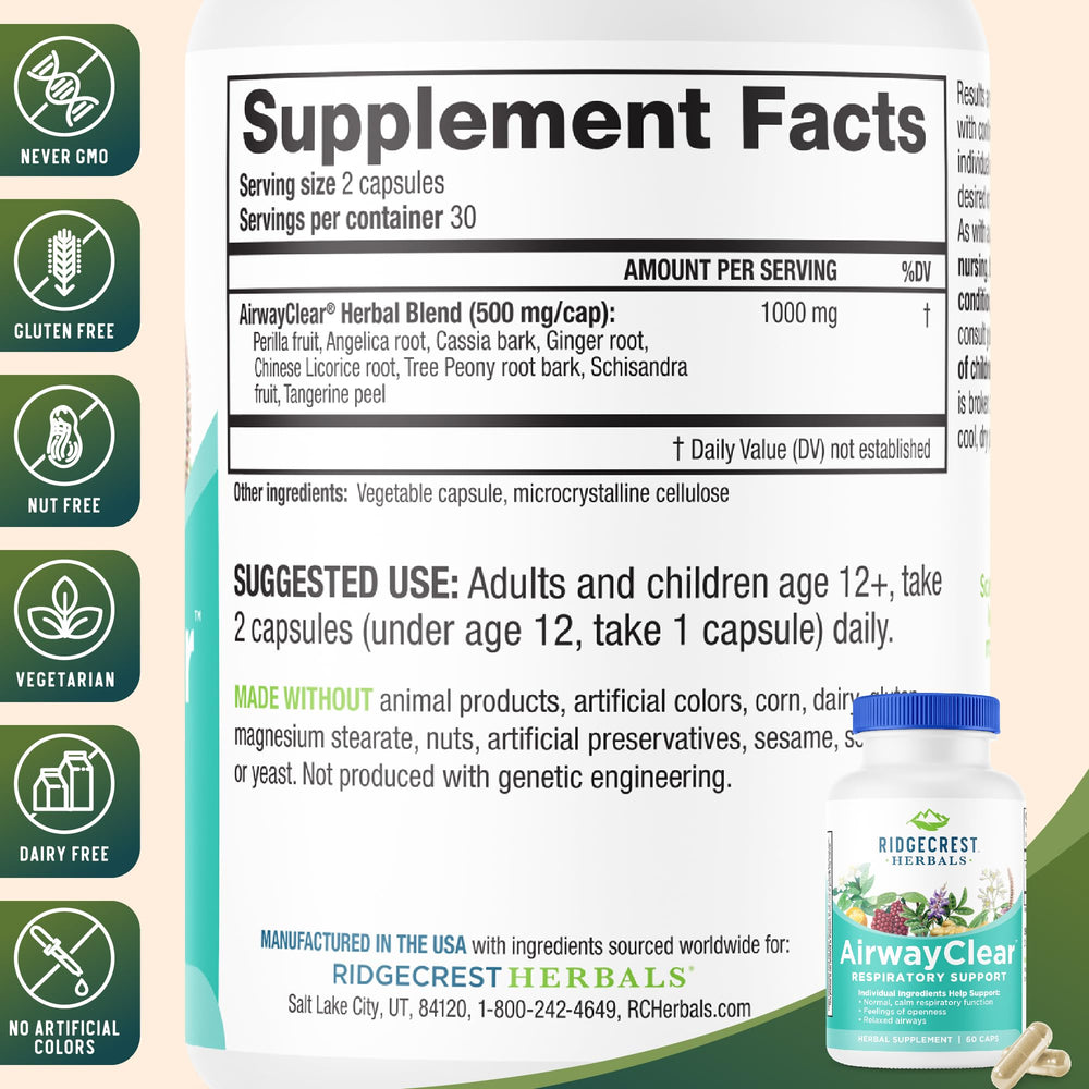 RidgeCrest AirwayClear capsules ready for daily use.