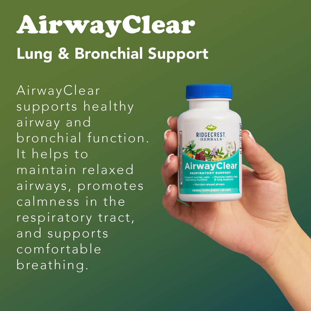 RidgeCrest AirwayClear packaging box, vegan and gluten-free formula.