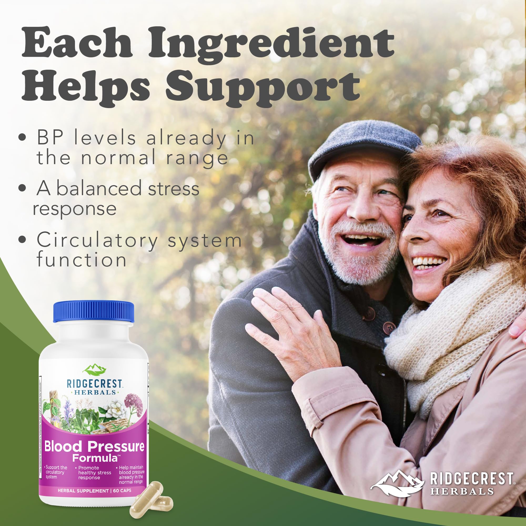 RidgeCrest Blood Pressure Formula box highlights a 12 herb blend for circulatory support.