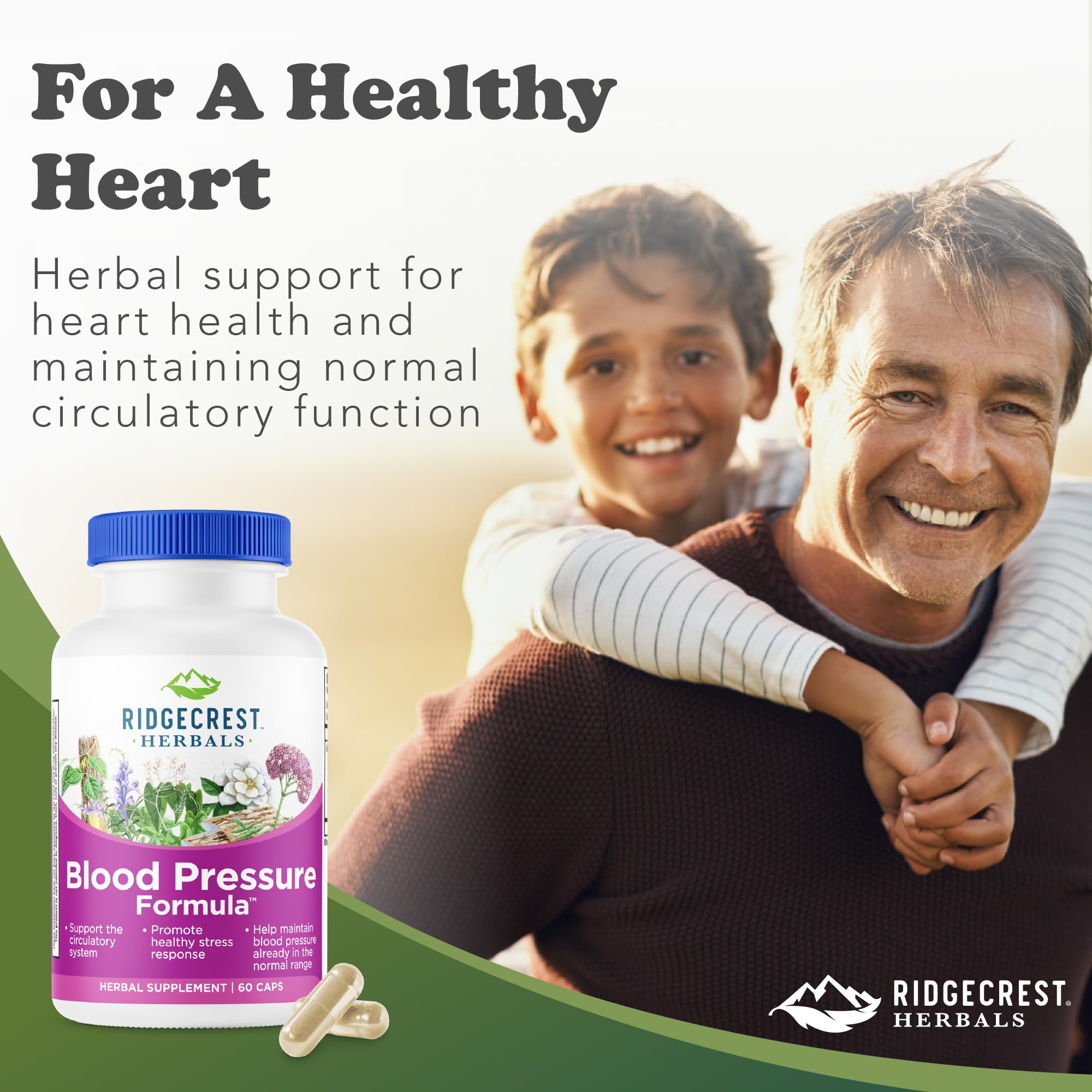 RidgeCrest Blood Pressure Formula packaging emphasizes a 60 count supply.