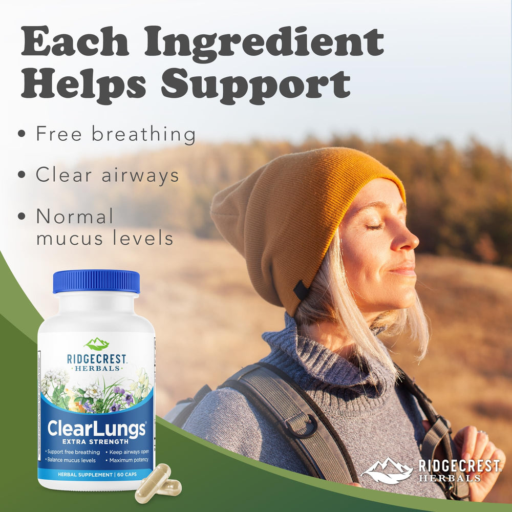 RidgeCrest ClearLungs capsules arranged for daily use.