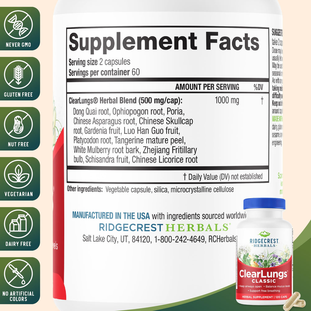 RidgeCrest ClearLungs Classic capsules for convenient lung wellness