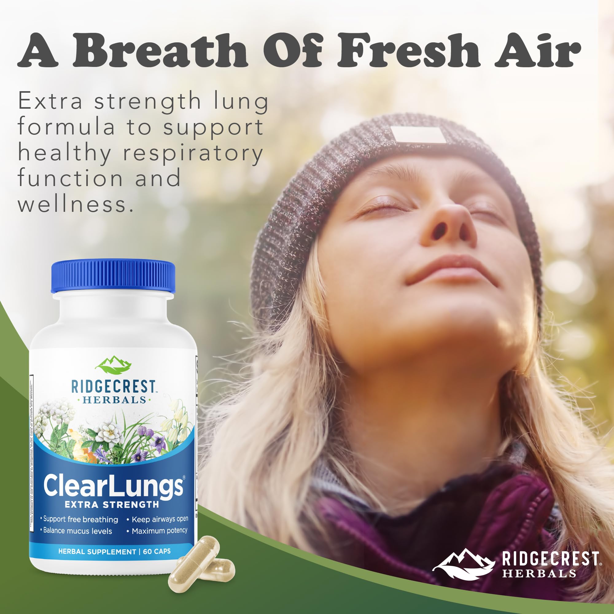RidgeCrest ClearLungs ingredient visual featuring Gardenia and Platycodon.