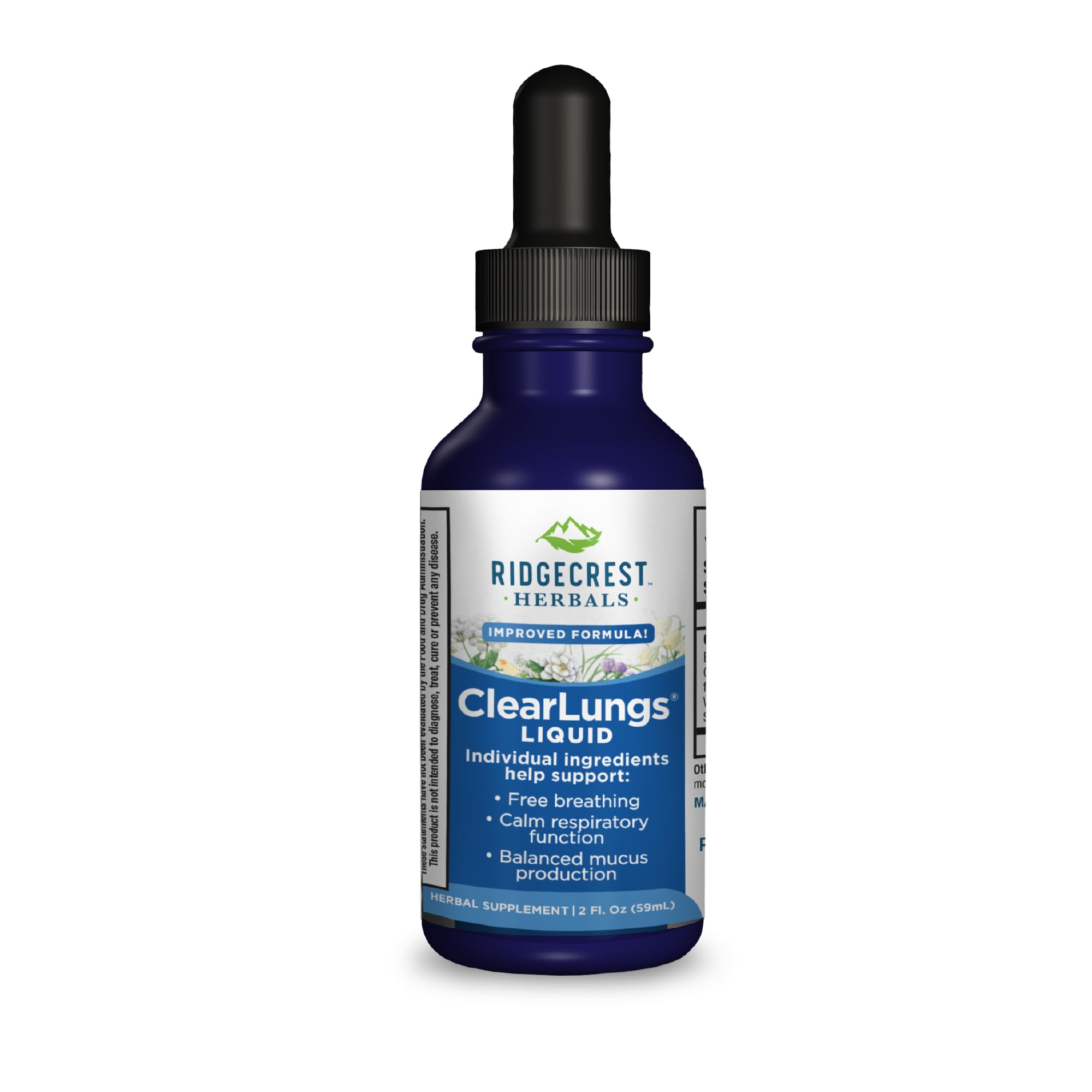 RidgeCrest ClearLungs liquid bottle with orange flavor for easy respiratory support.