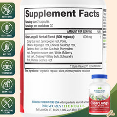 Front label of RidgeCrest ClearLungs Classic packaging for quick recognition.