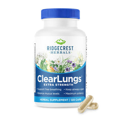 RidgeCrest ClearLungs Extra Strength bottle supports respiratory wellness