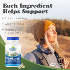 RidgeCrest ClearLungs capsules pour suggests easy daily use for lung support