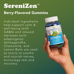 RidgeCrest SereniZen chamomile and lemon balm imagery evokes calm.