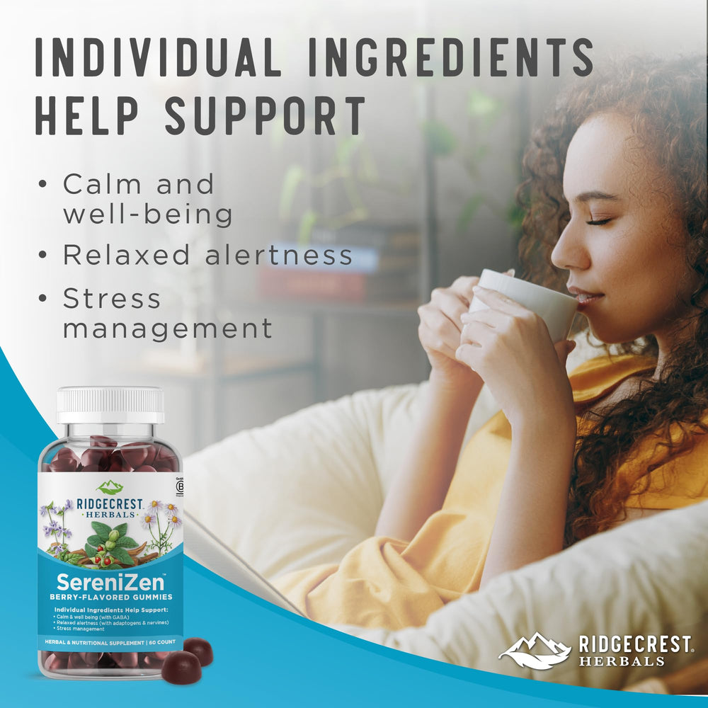RidgeCrest SereniZen pouring gummies into hand for easy use.