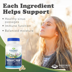 RidgeCrest SinusClear bottle back label with ingredients and directions