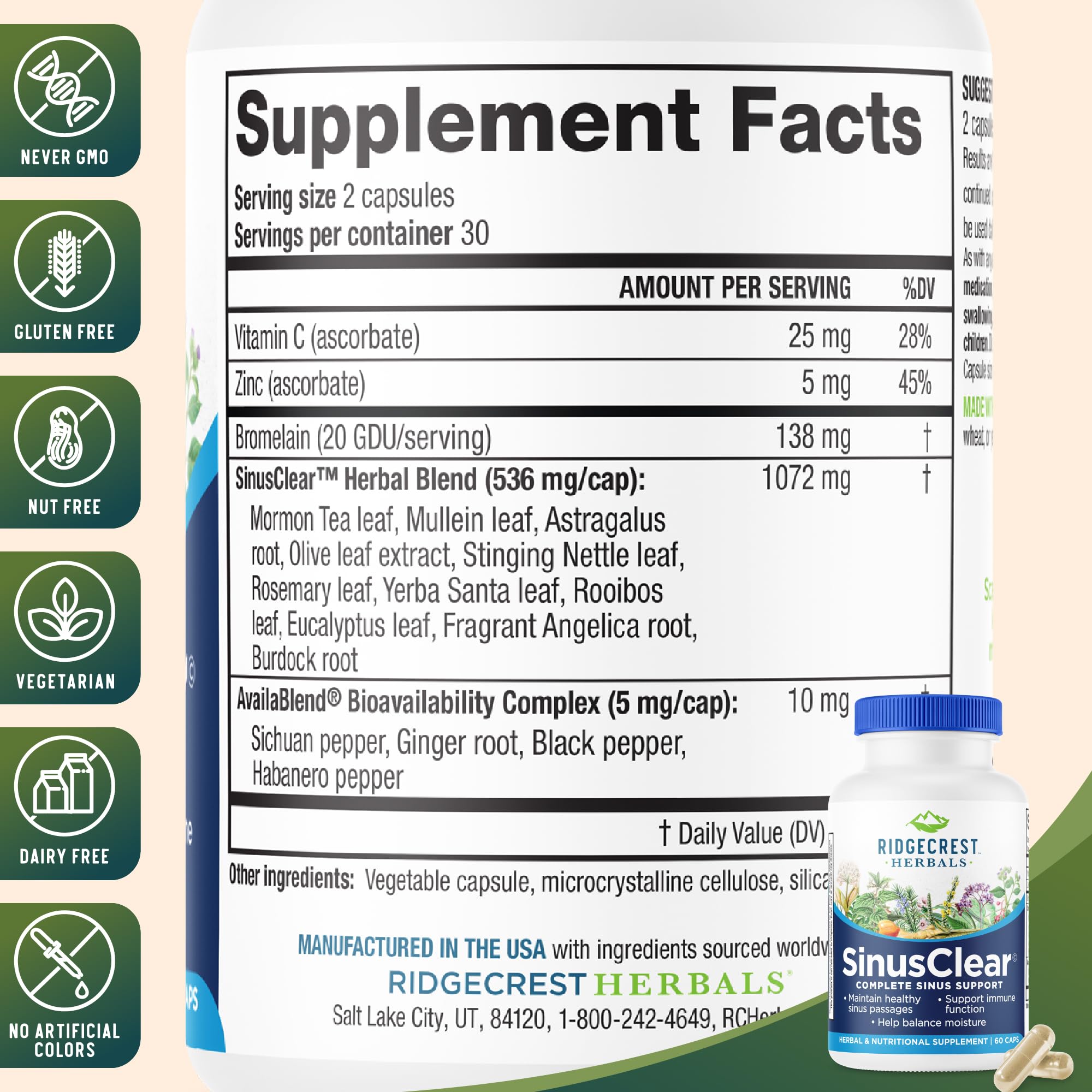 Capsules closeup of RidgeCrest SinusClear for daily supplementation