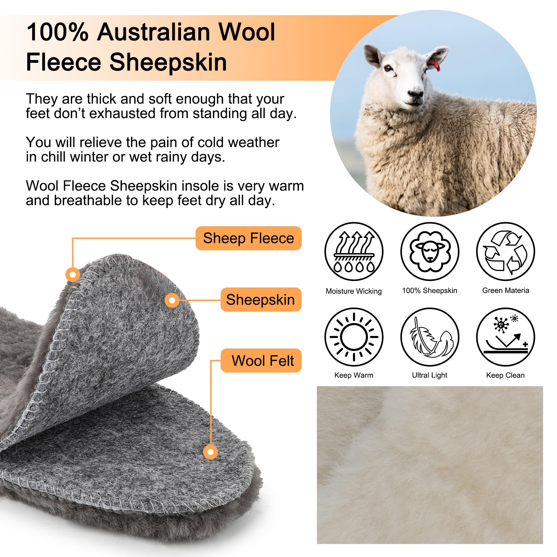 riemot breathable sheepskin insole absorbs moisture to keep feet dry