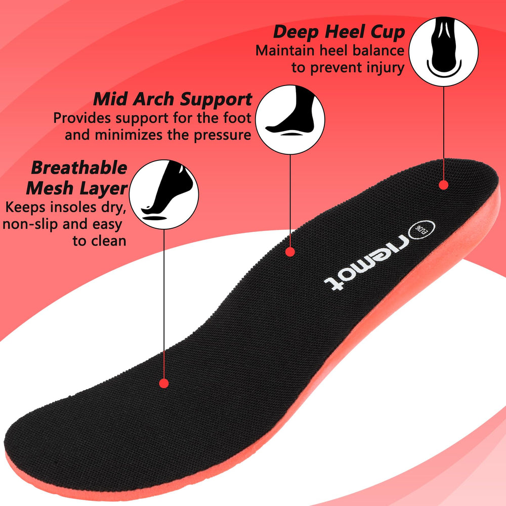 riemot insoles with foam cushioning for long-lasting shock absorption.