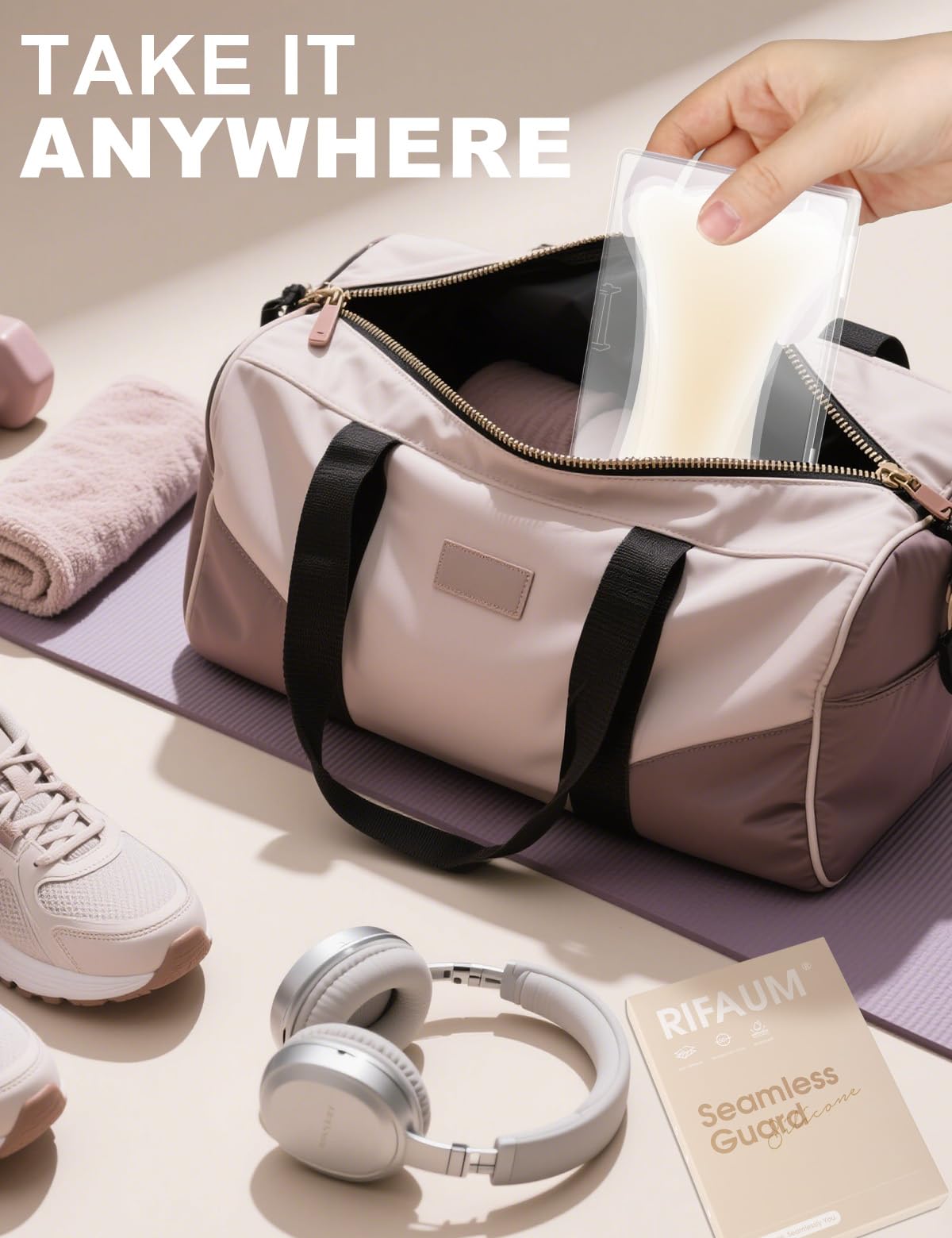 RIFAUM cameltoe concealer pad worn with leggings for a secure fit during exercise.