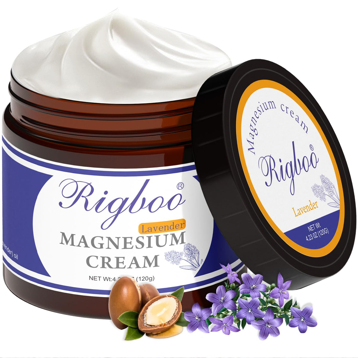 RIGBOO Magnesium Lotion Lavender bottle for soothing, fast-absorbing sleep support.