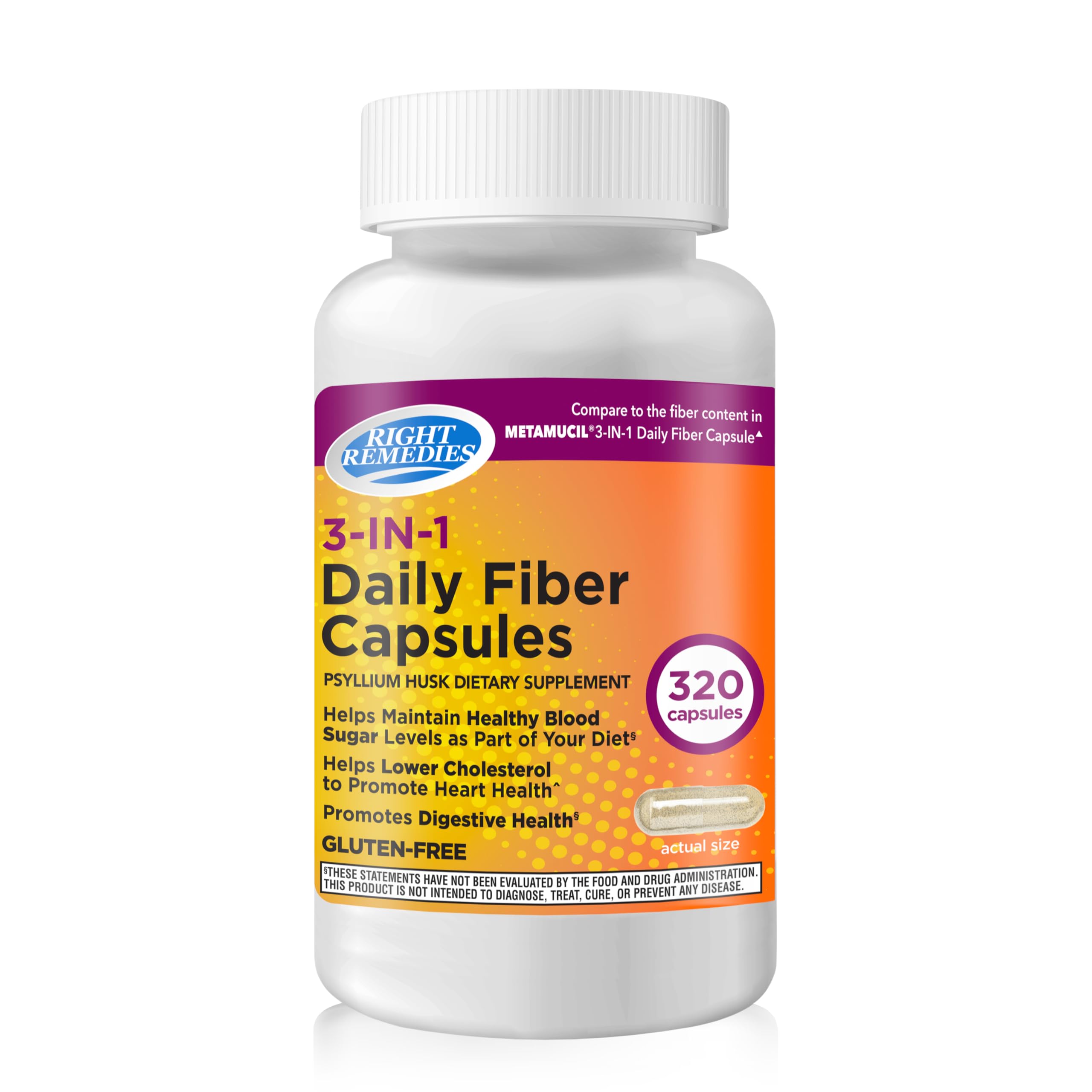 Right Remedies fiber capsules bottle on table supports daily digestive health.