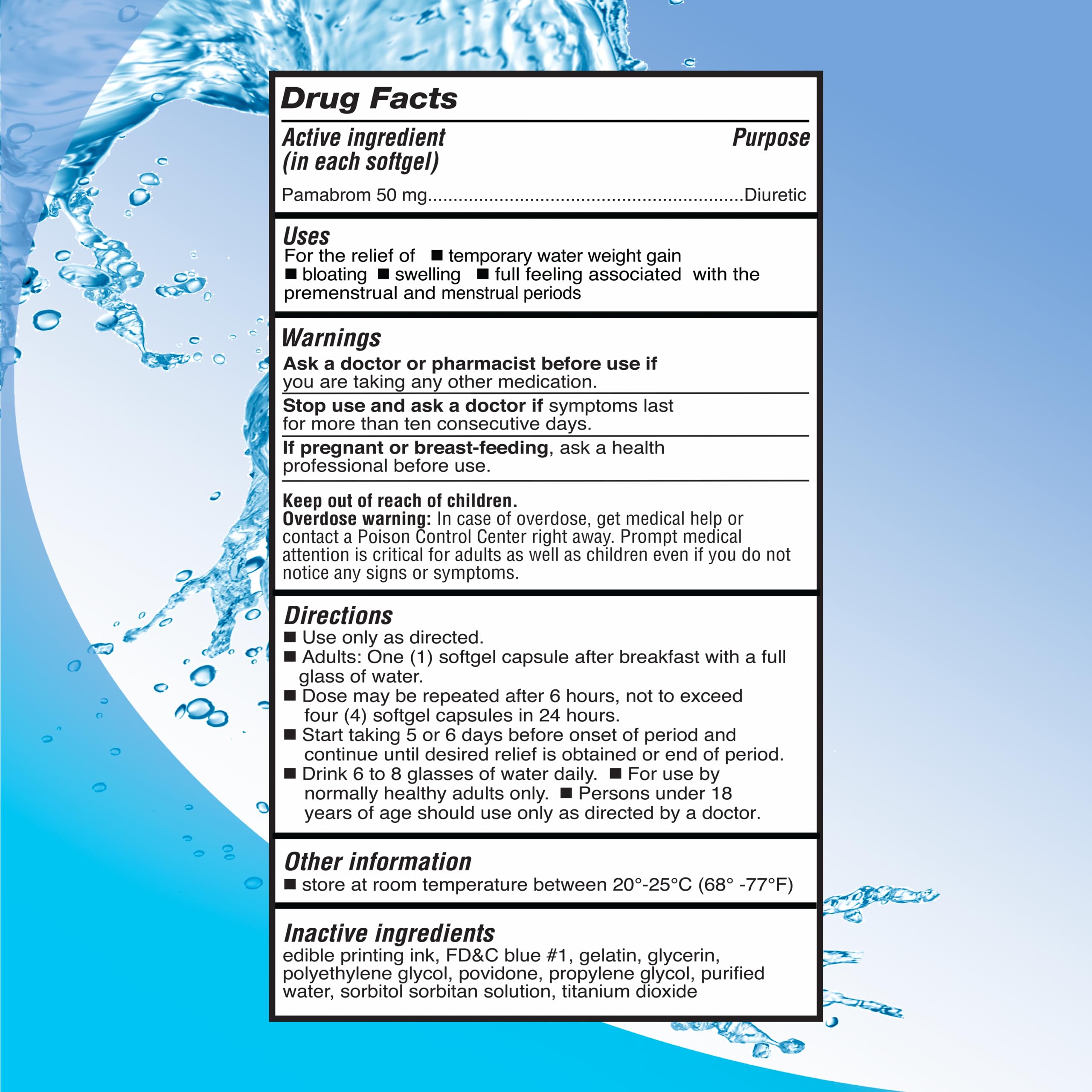 RIGHT REMEDIES pamabrom 50mg softgel label showing active ingredient
