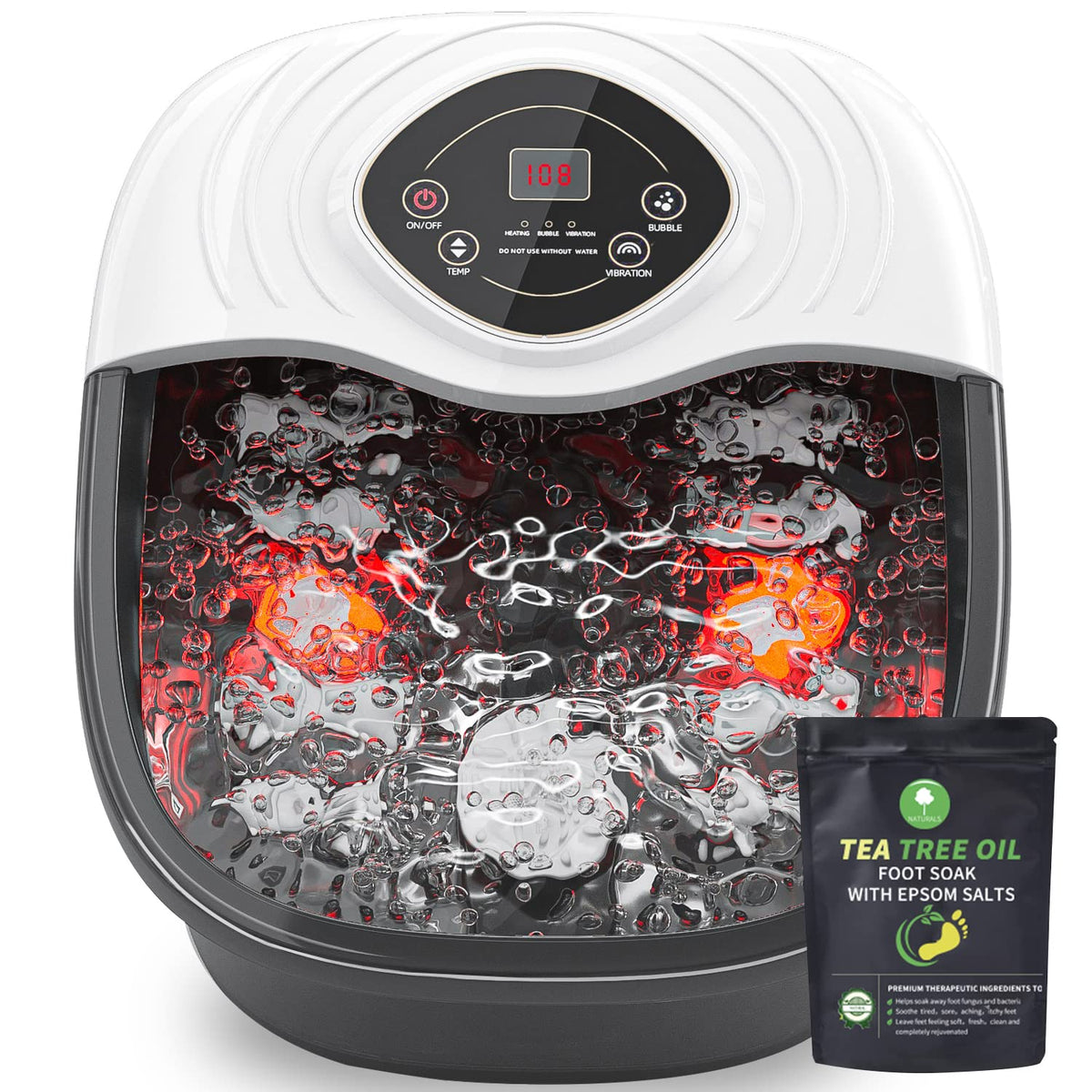 RIGHTMELL foot spa with heat, bubbles and eight rollers for a comforting foot massage.