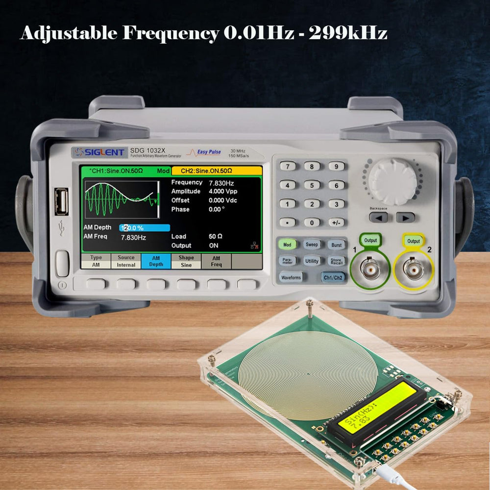 rihveo adjustable dial shows wide 0.01 Hz–299 kHz range for customization.