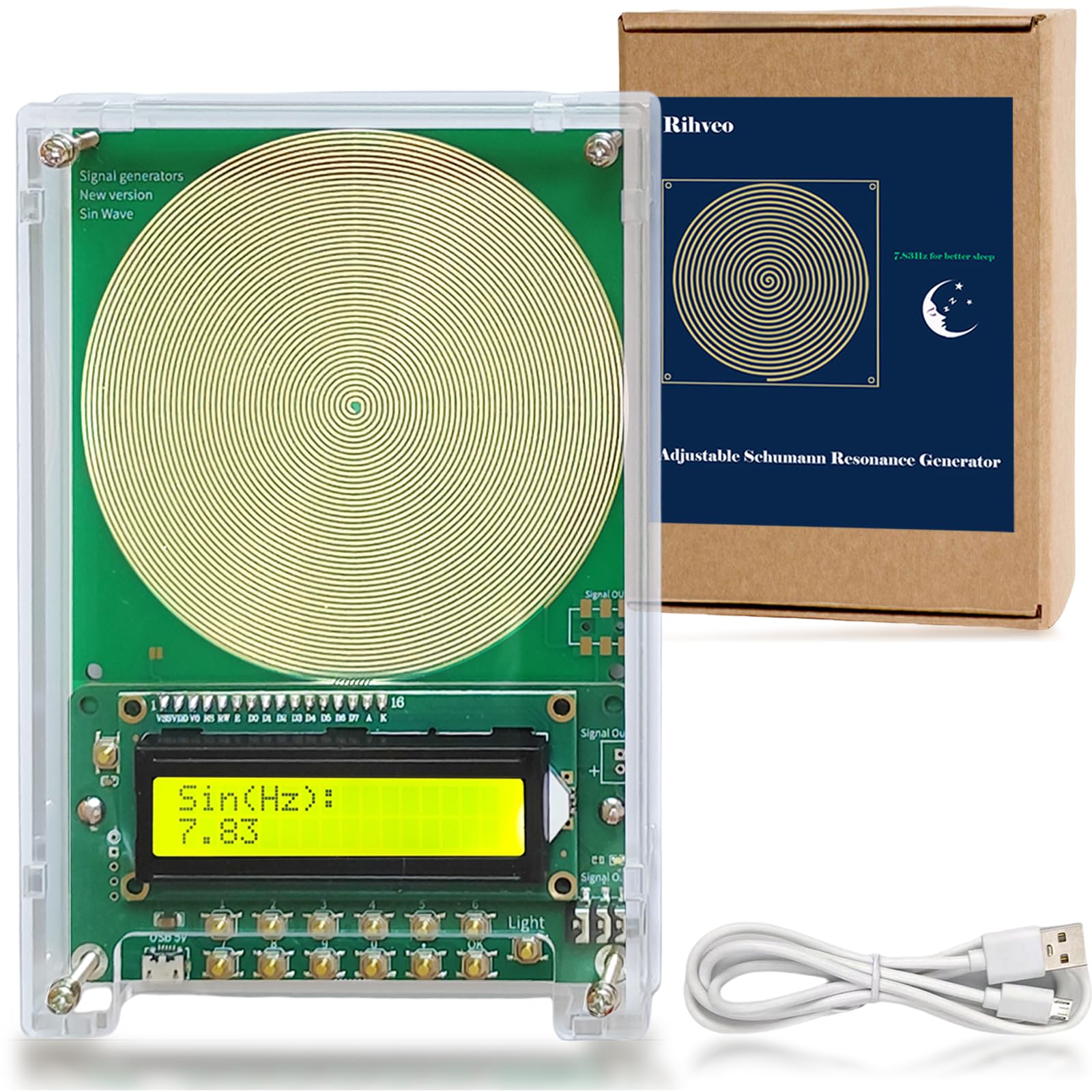 rihveo adjustable frequency generator front view for at-home relaxation.