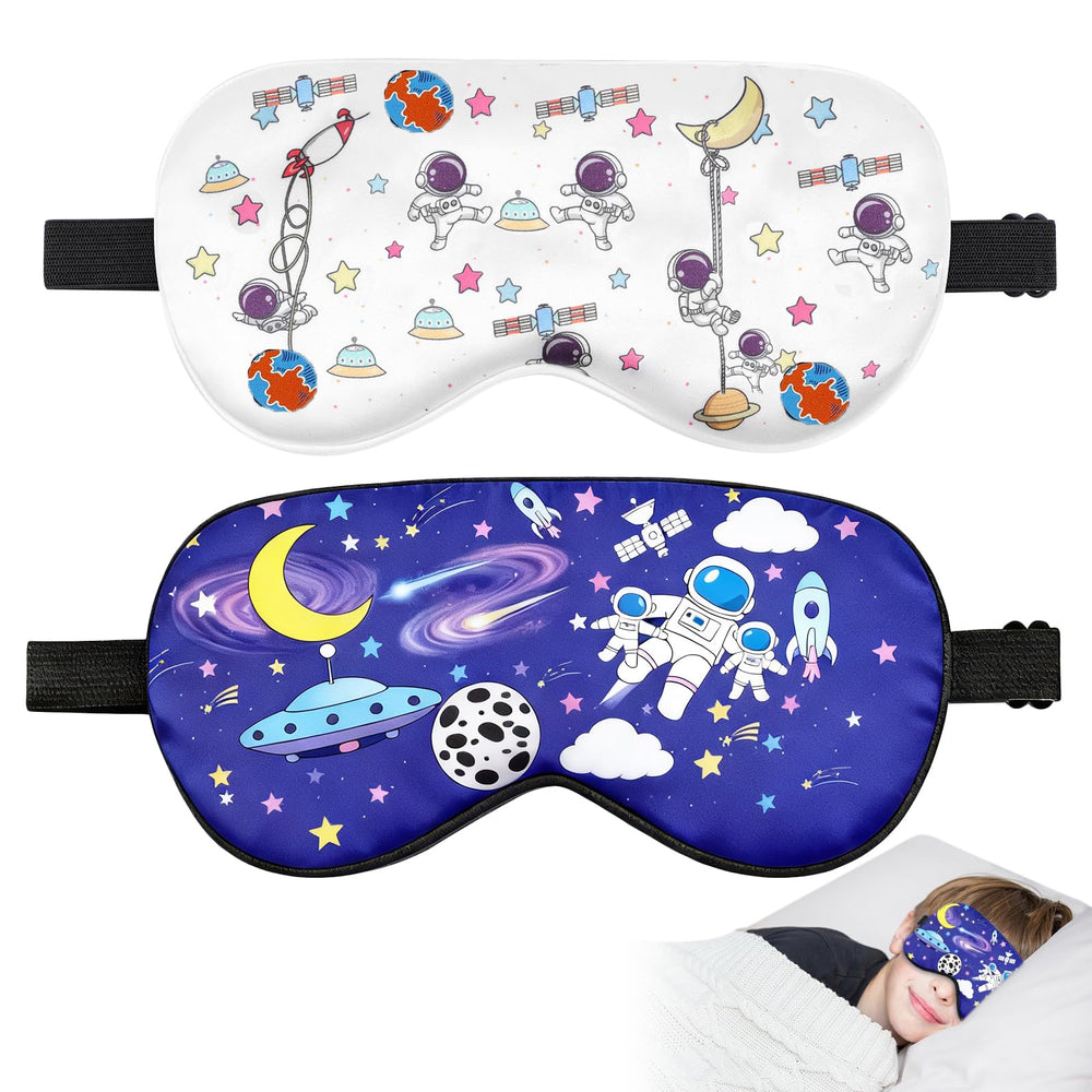 Riixazo kids sleep mask with astronaut pattern for travel and light blocking.