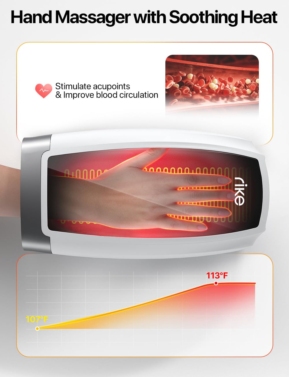 Cordless RIKE massager showcases long-lasting battery life.