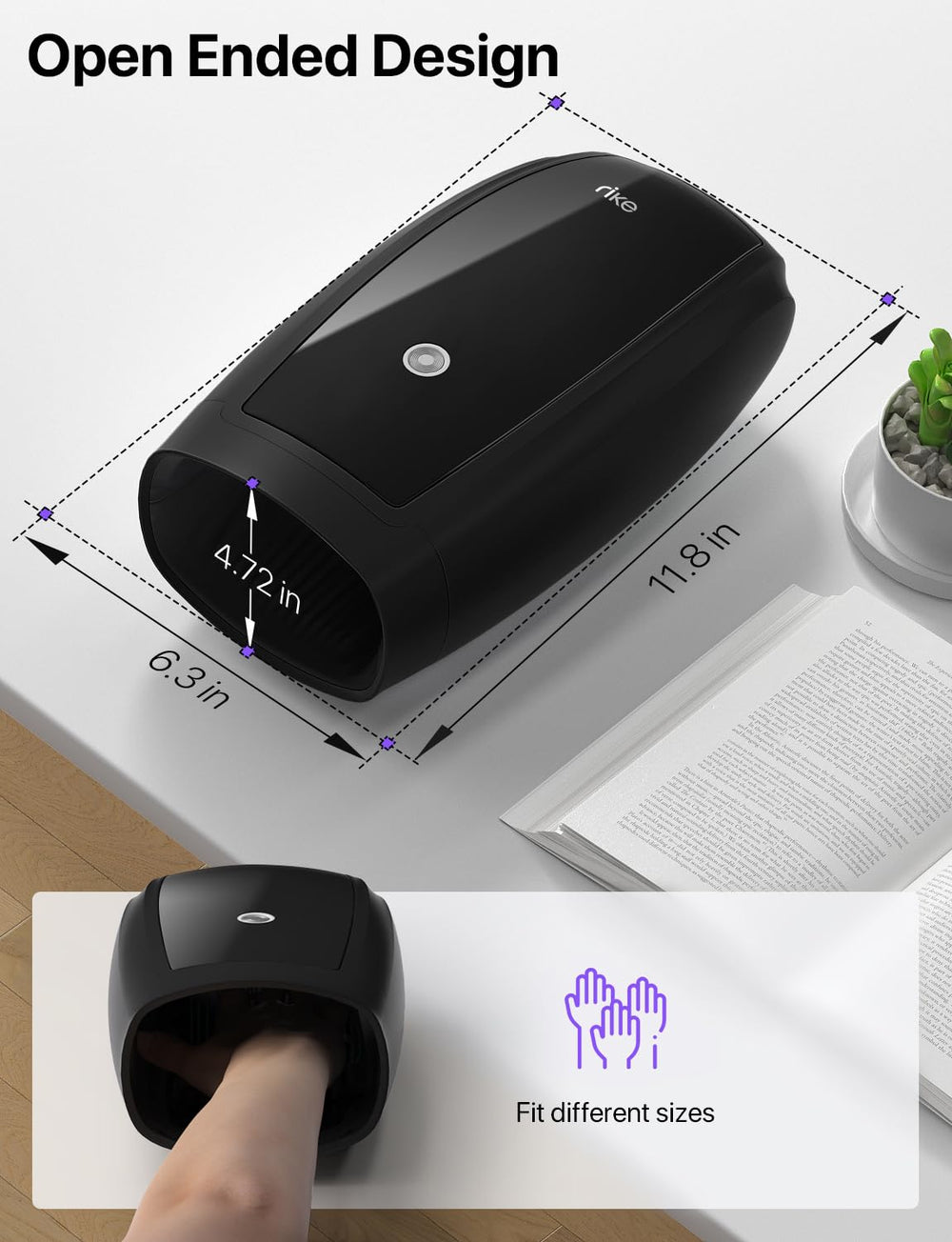 RIKE hand massager easy on/off button for fast starts.
