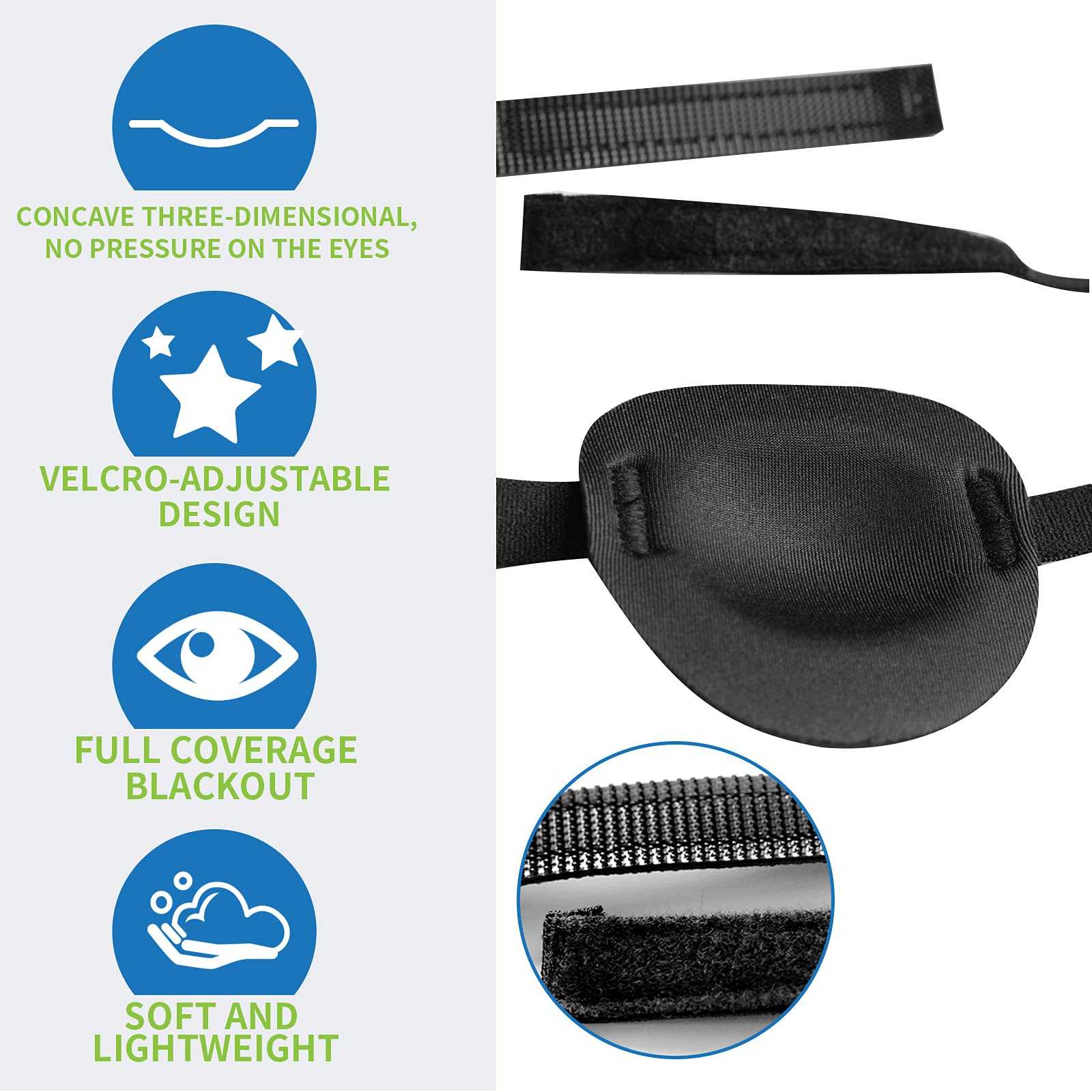 RIKEYO eye patch featuring elastic Velcro closure for adjustable fit