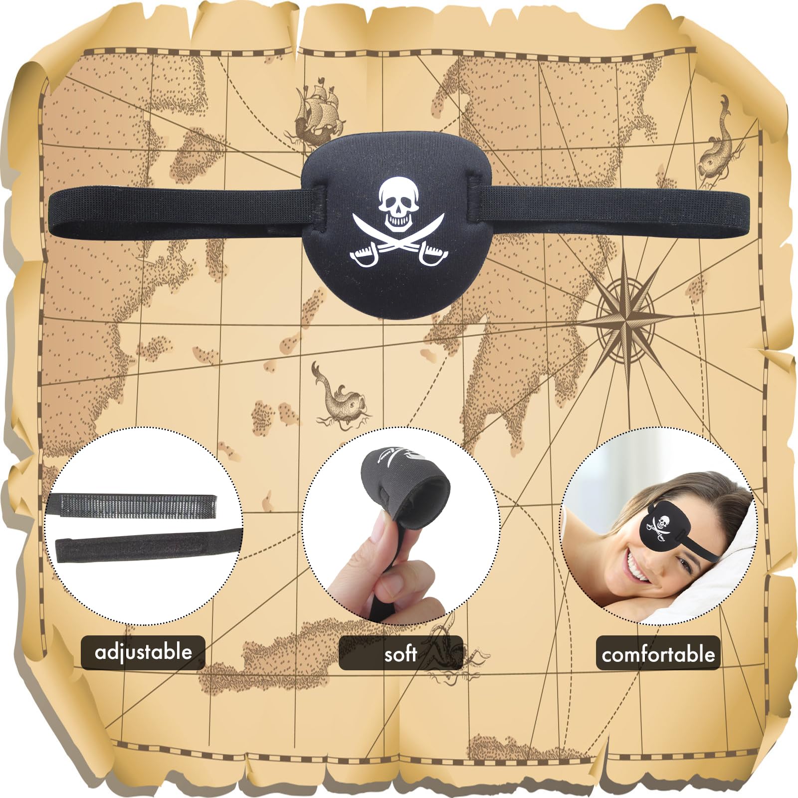 RIKEYO adjustable strap eye patch fits various head sizes.