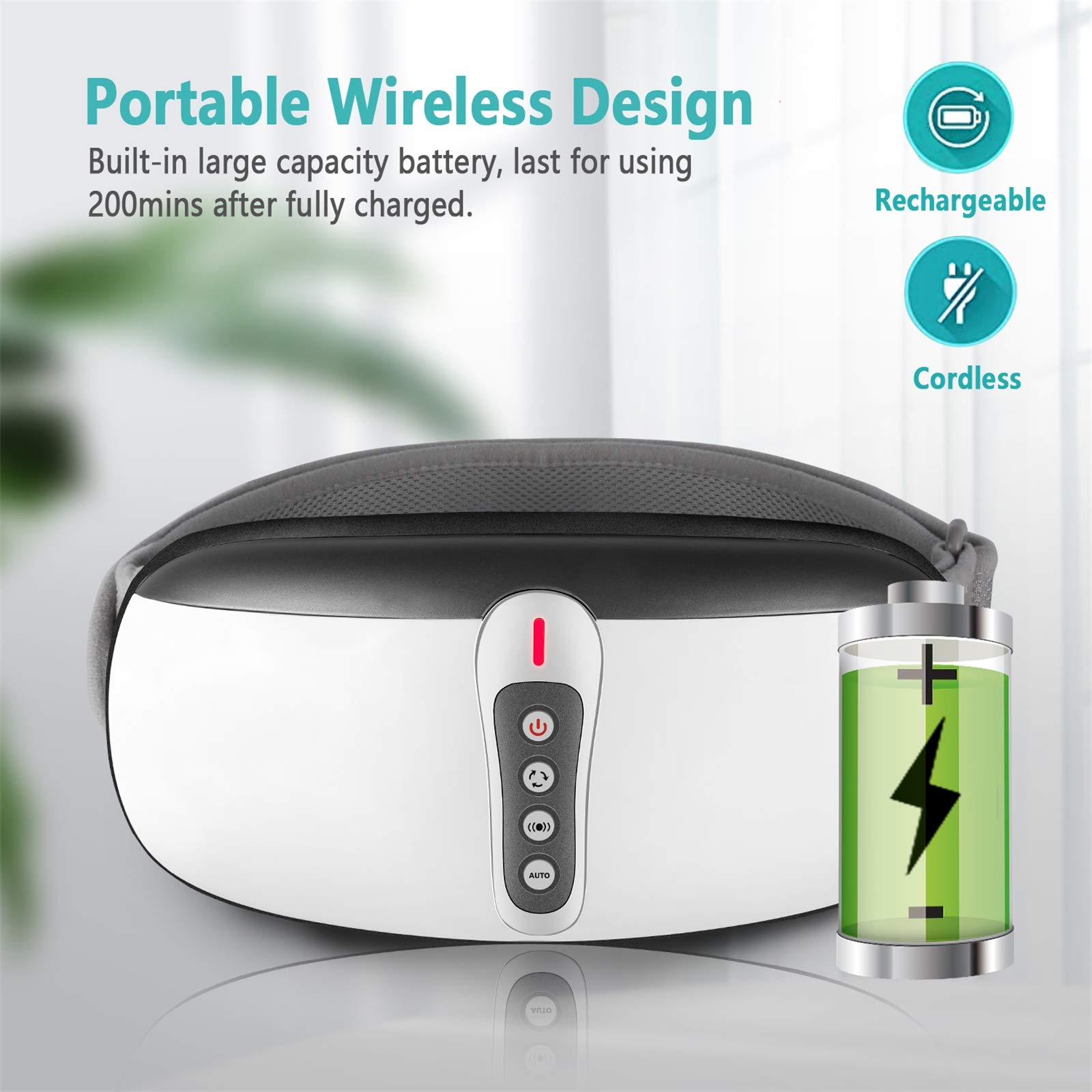 rilassa wireless slimming belt placed on shoulders for relaxing tension relief.