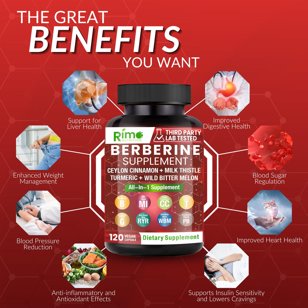Rimo Berberine with Cinnamon blend image highlights key ingredients for daily nutrition.