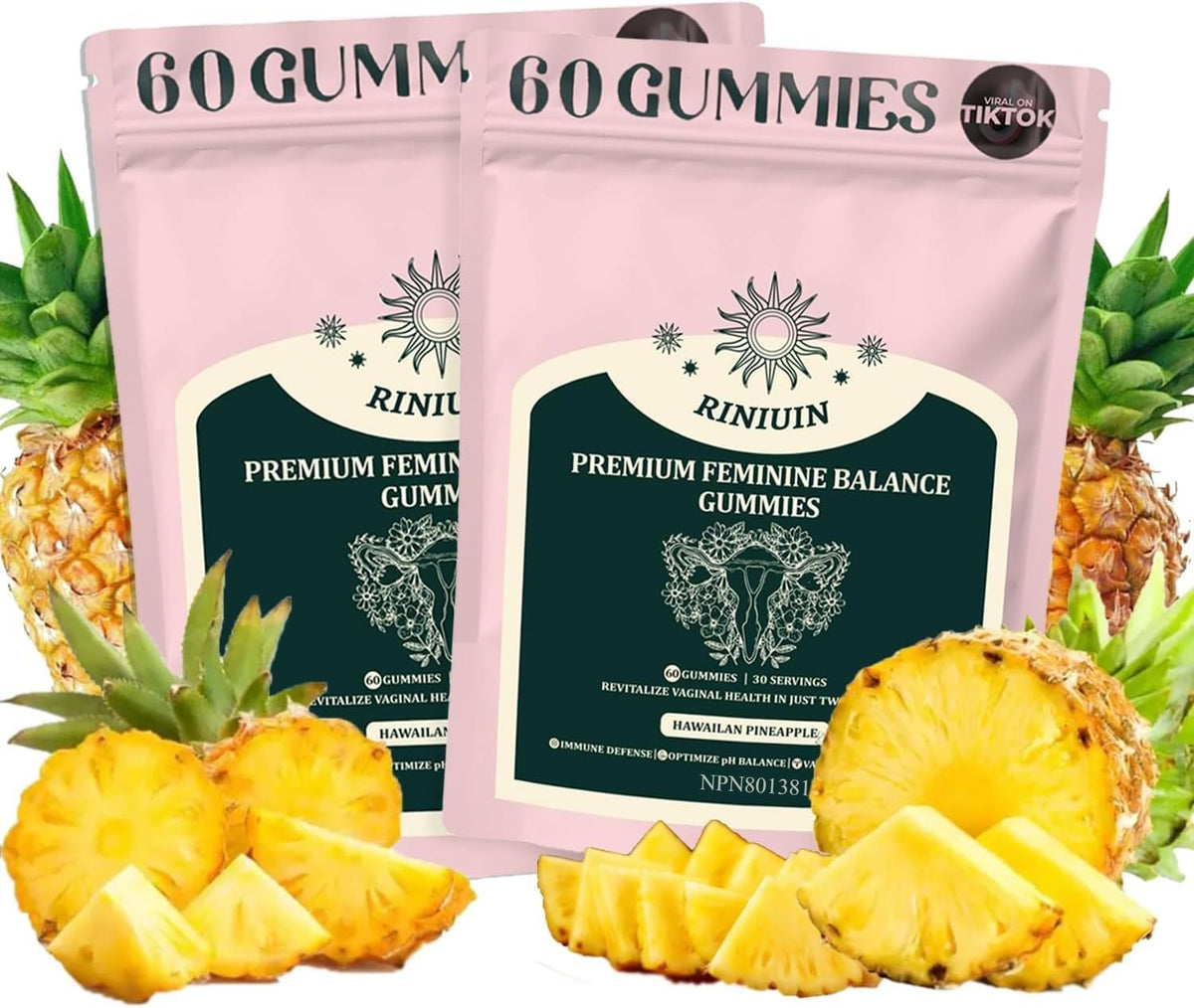 RINIUIN balance pineapple gummies bottle visual for daily wellness ritual