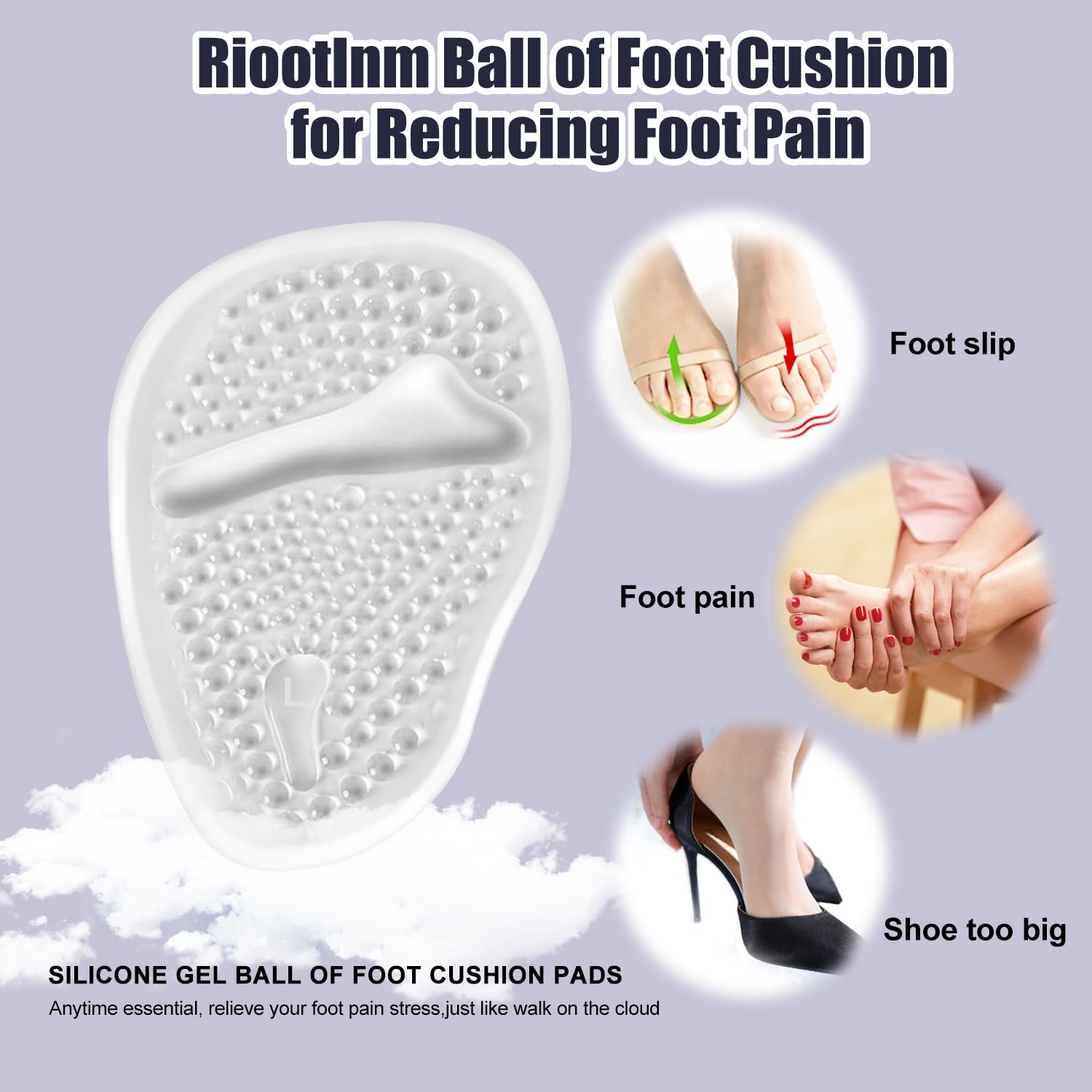 Riootlnm ball-of-foot cushion forefoot eases forefoot pressure during daily wear.