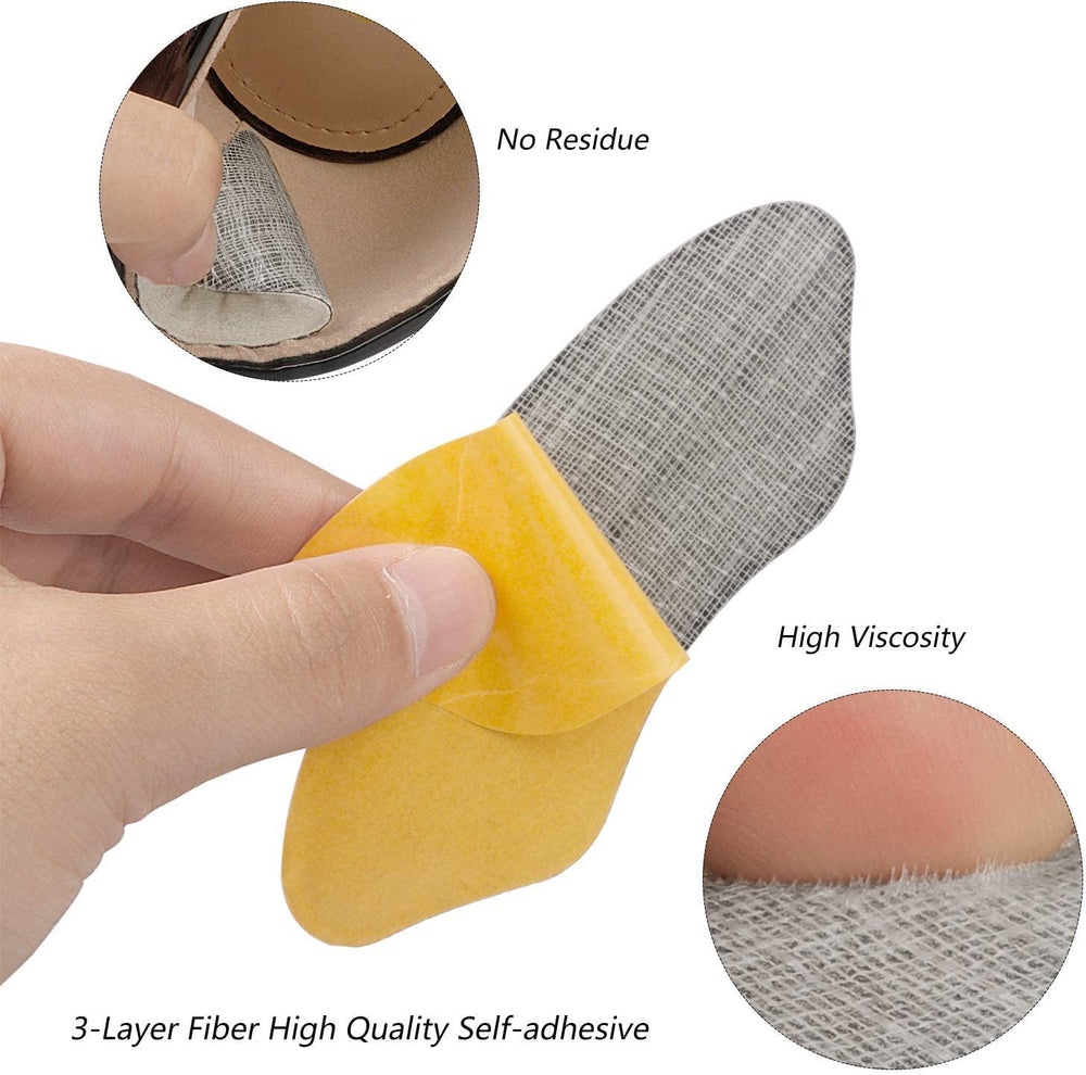 Riootlnm heel grips applied to the back of a shoe demonstrate quick, residue-free adhesion