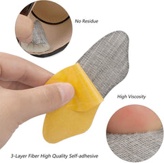 Riootlnm heel grips applied to the back of a shoe demonstrate quick, residue-free adhesion