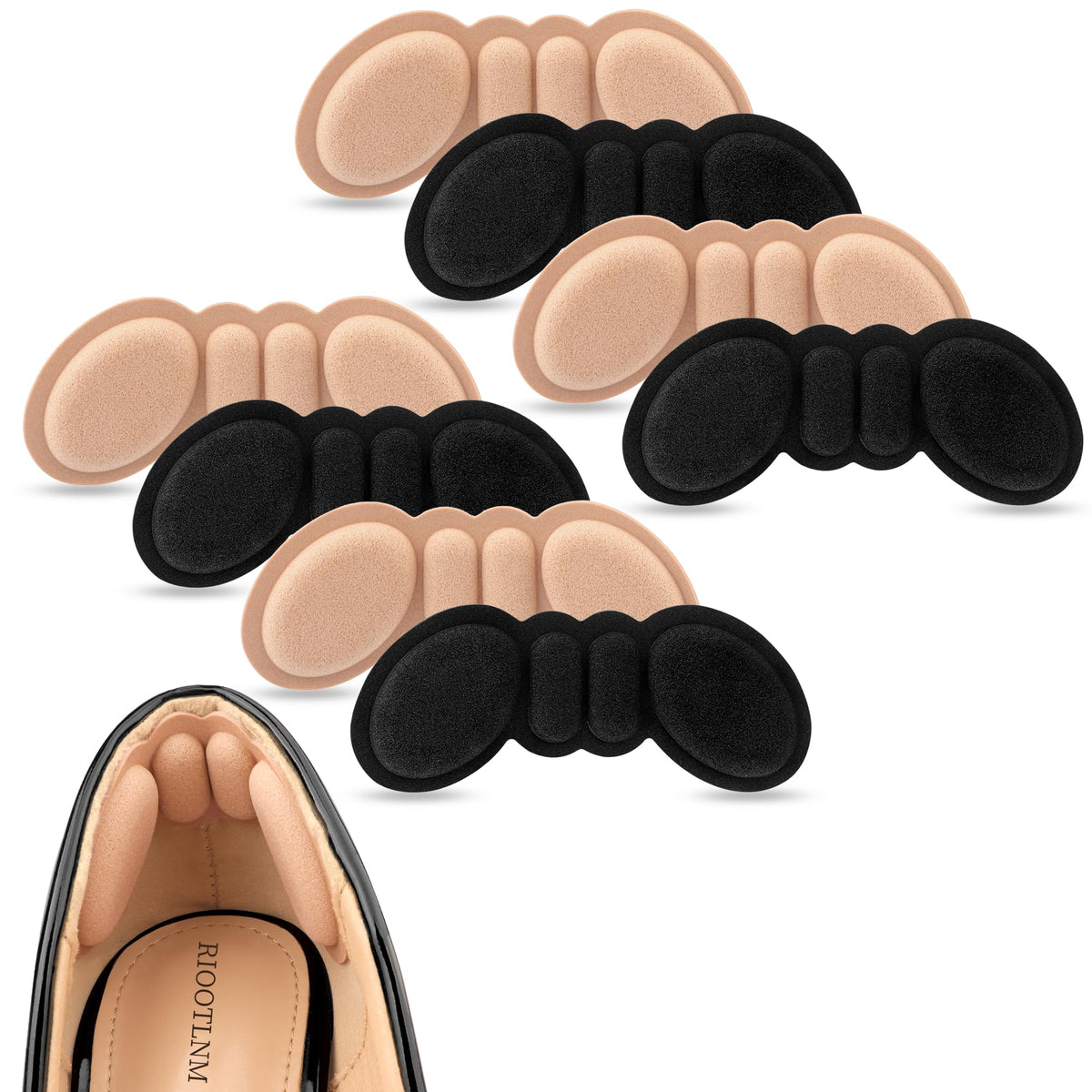Riootlnm heel pads with 4 pairs provide gentle cushioning to reduce shoe slip.