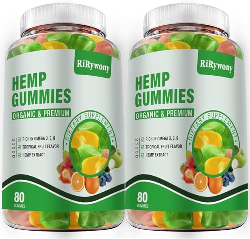 RiRywony Health hemp gummies bottle top view, high-potency calm potential.