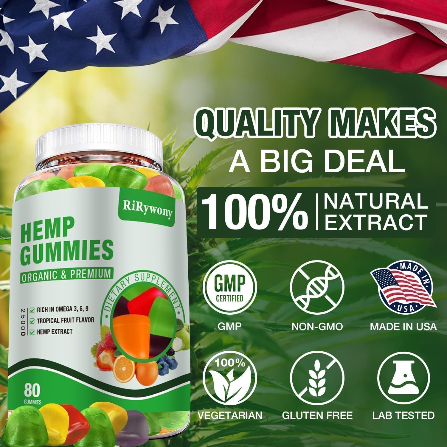 RiRywony Health hemp gummies vegan formula indicates gelatin-free option