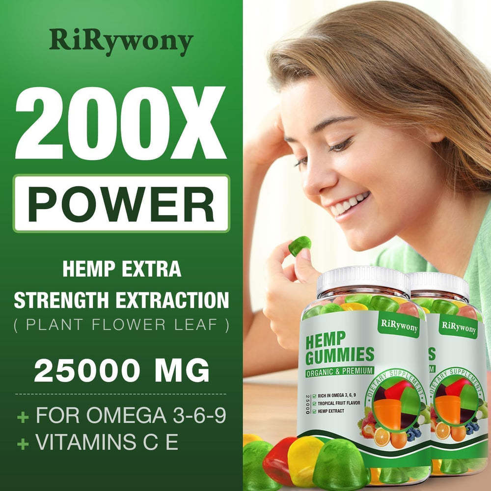RiRywony Health Hemp Gummies closeup texture, highlighting natural fruit flavor and vegan ingredients.