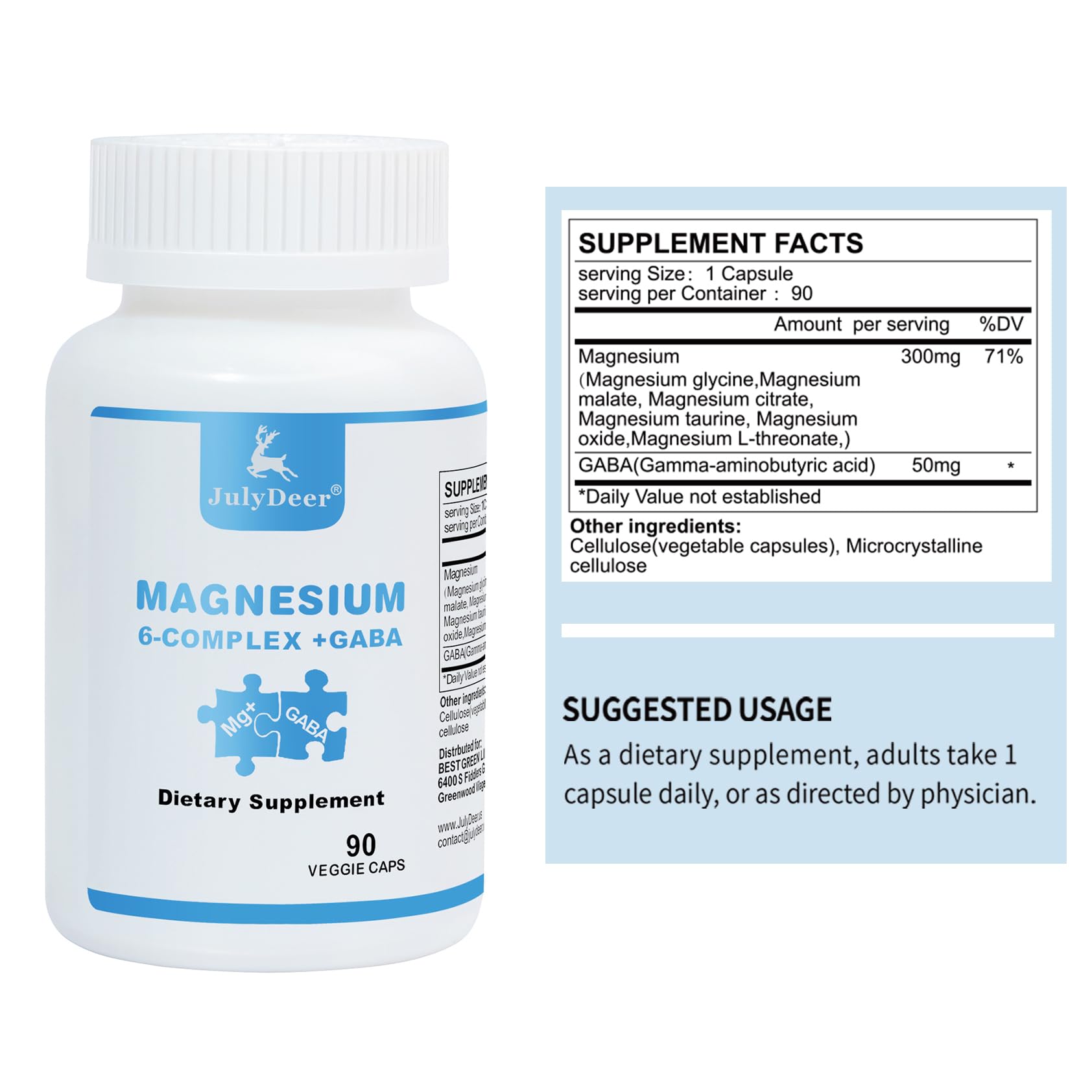 Risabou JulyDeer capsules label displaying sixfold magnesium blend.