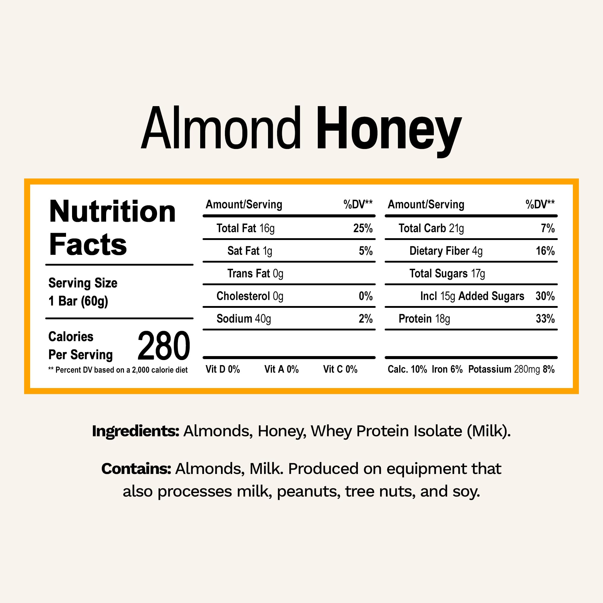 Rise almond honey bar close-up reveals creamy texture and nutty almond honey flavor.