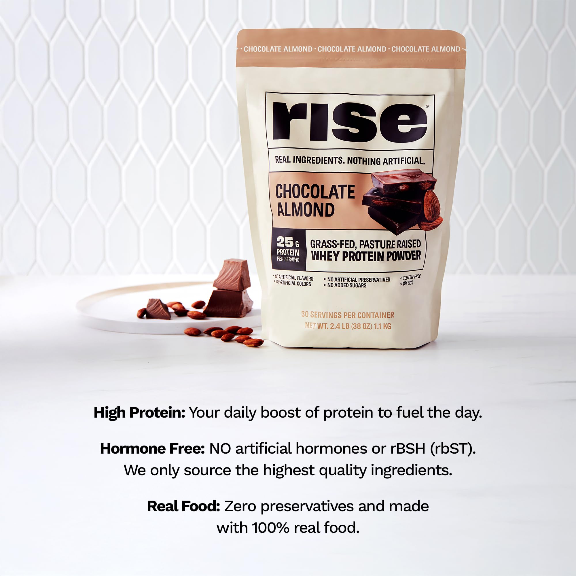Dissolved Rise Grass-Fed Whey Chocolate Almond in a glass