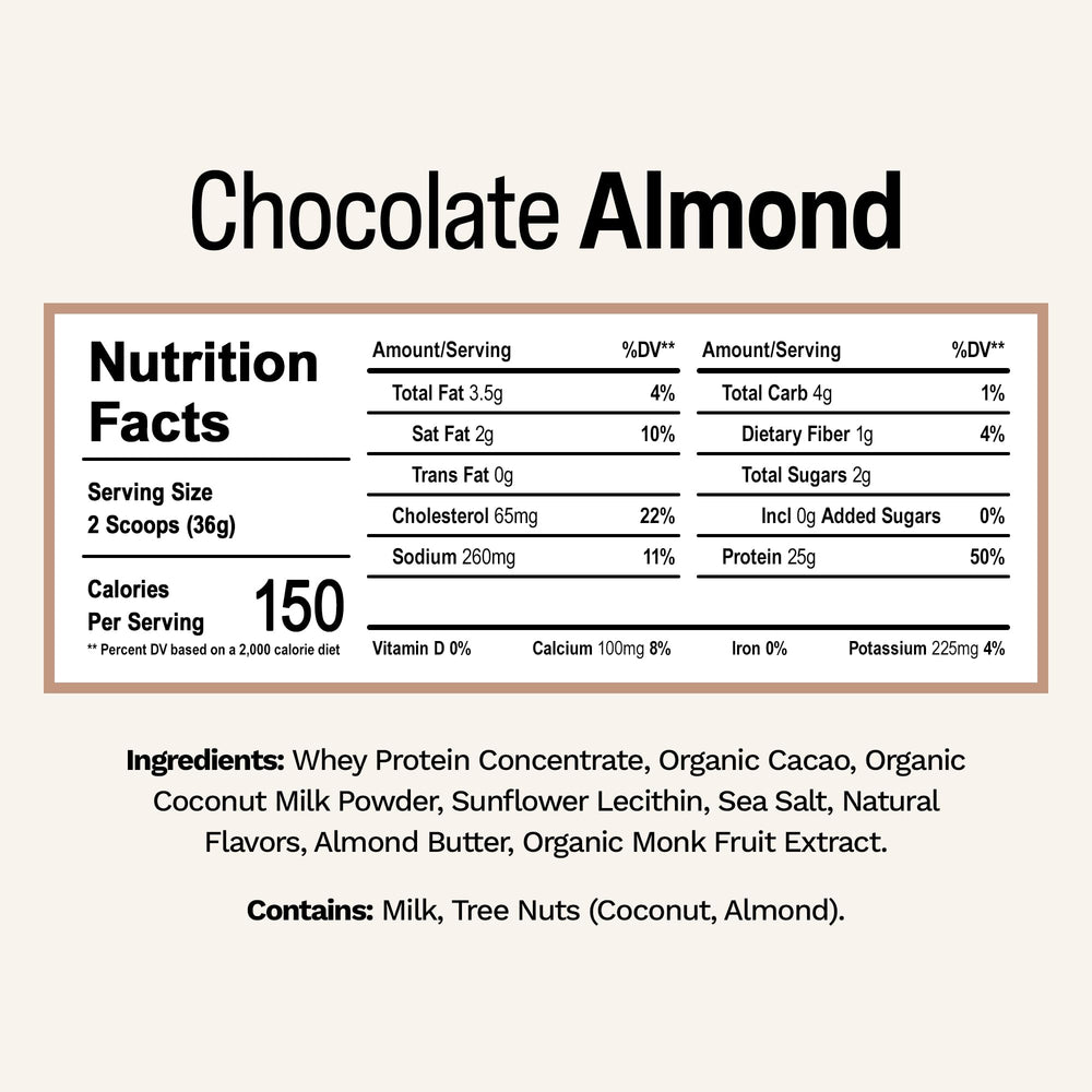 Rise Grass-Fed Whey Chocolate Almond being poured into a shaker