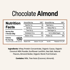 Rise Grass-Fed Whey Chocolate Almond being poured into a shaker