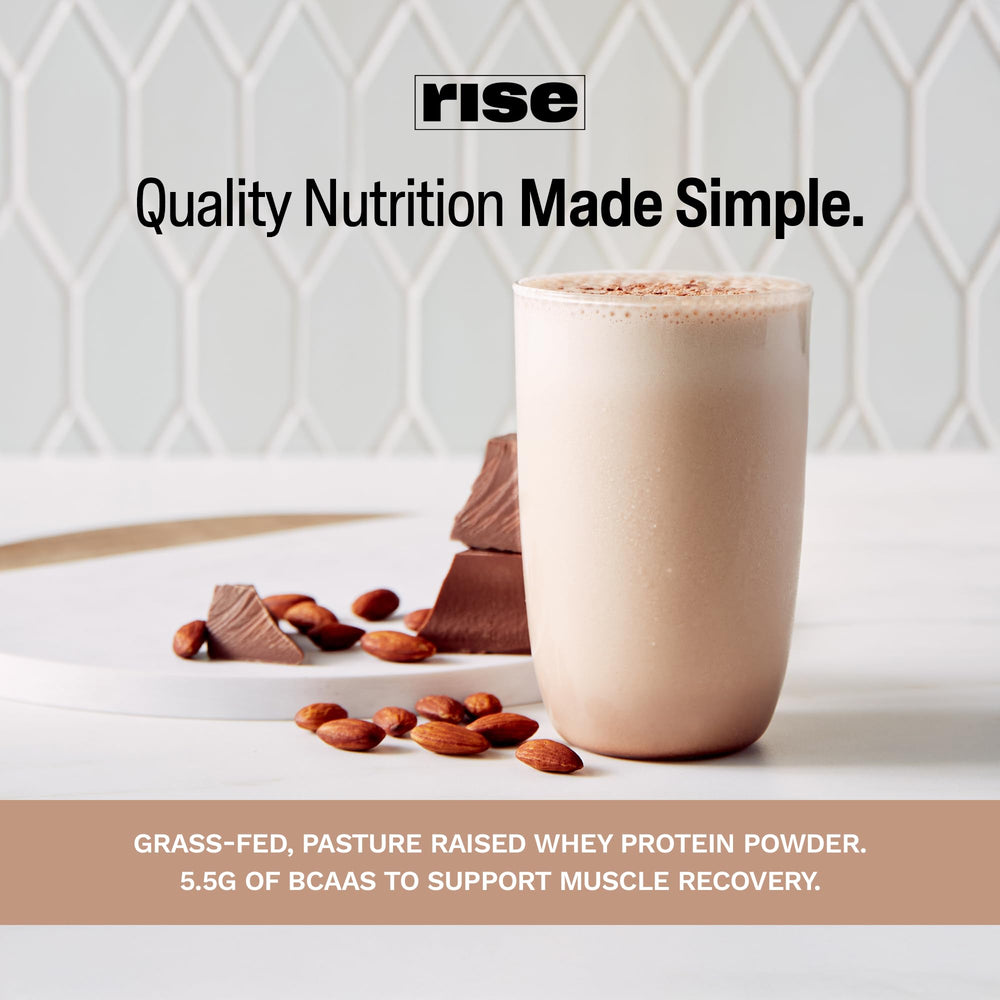 2.4 lb tub of Rise Grass-Fed Whey Chocolate Almond