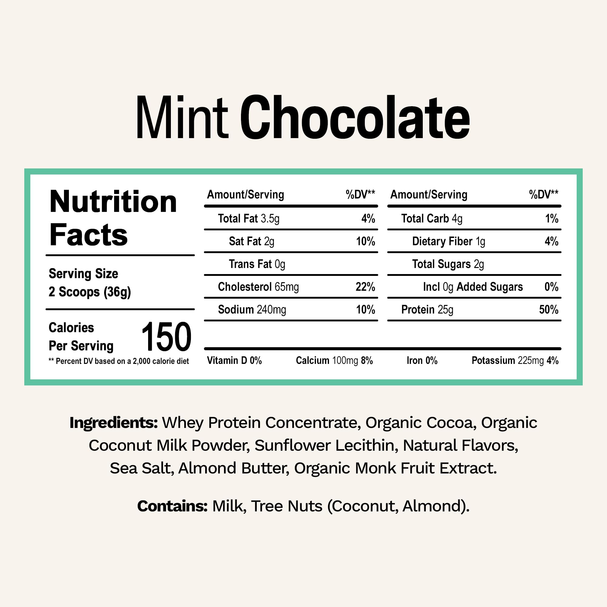 Rise Mint Chocolate whey scoop—easy serving for refreshing shakes.