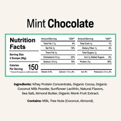 Rise Mint Chocolate whey scoop—easy serving for refreshing shakes.