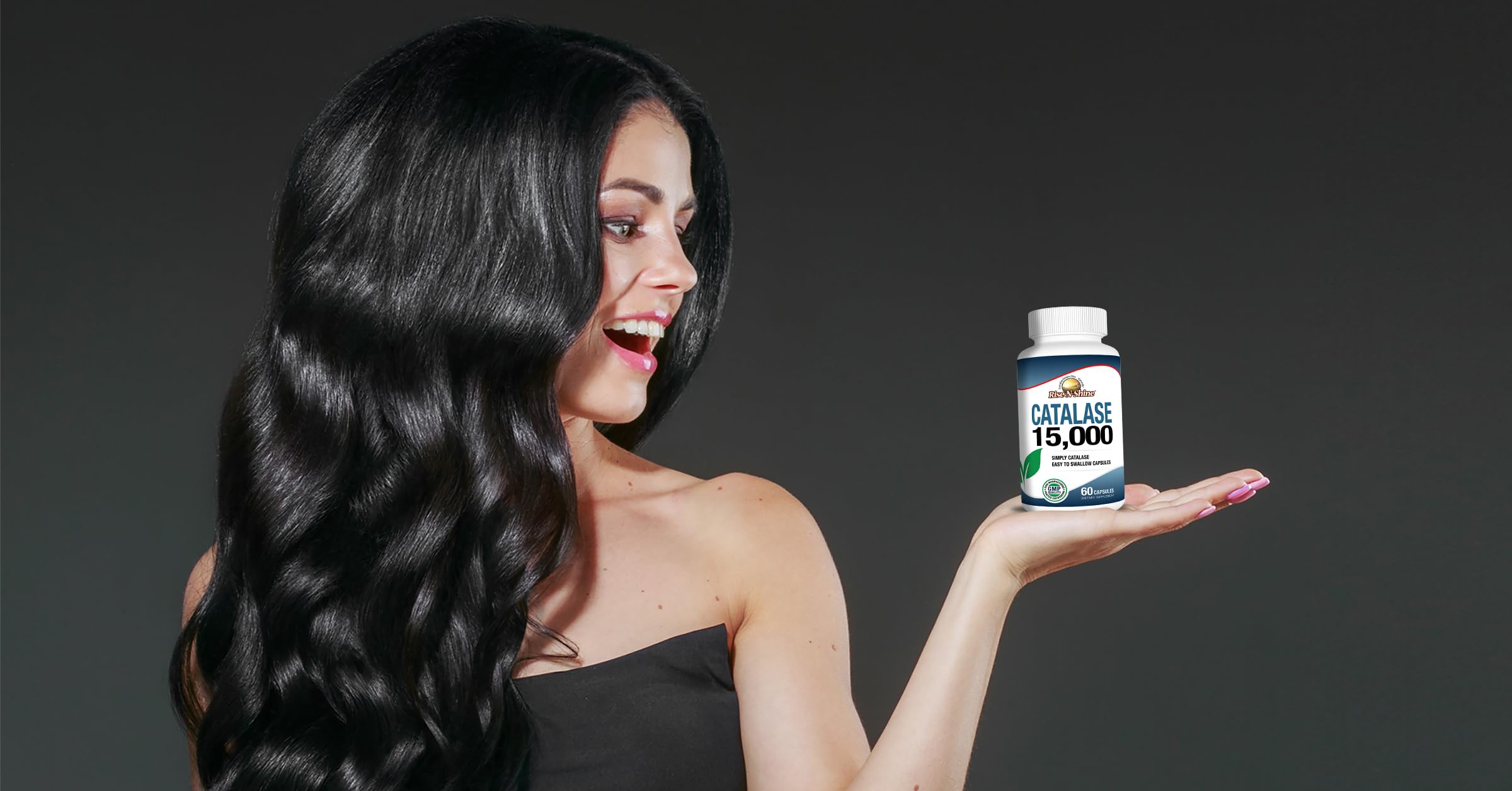 Rise-N-Shine catalase pill closeup showing tablet texture and size for easy daily use.